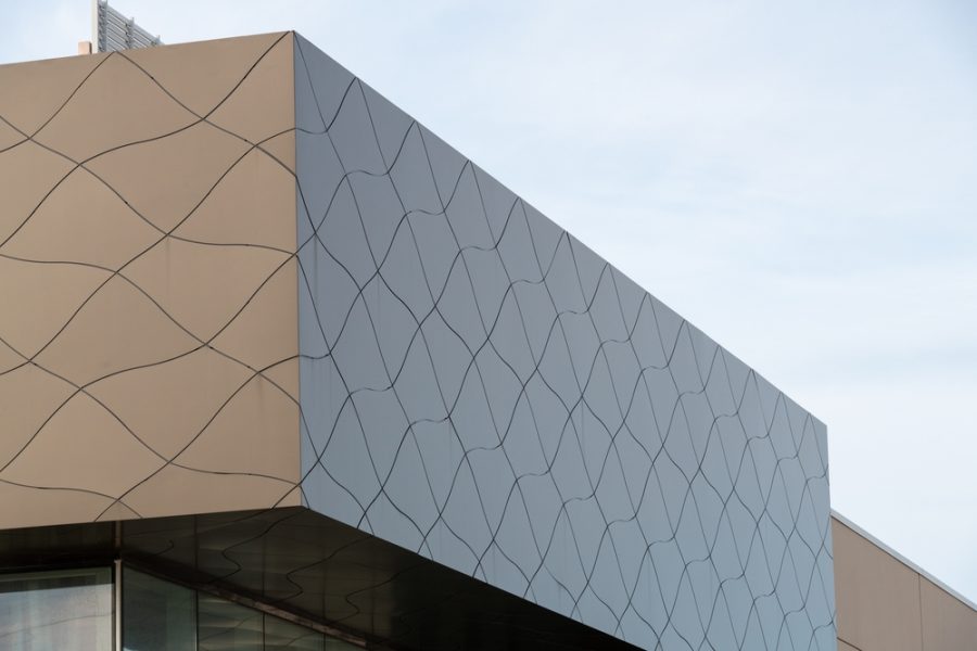 Commercial,External,Metal,Composite,Panels,On,A,Building,With,Blue